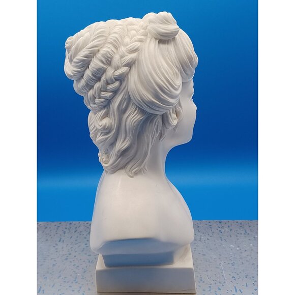 White Bust Elegant Woman Grecian Maiden Intricate Hairstyle Cast Marble Statue - Picture 3 of 9